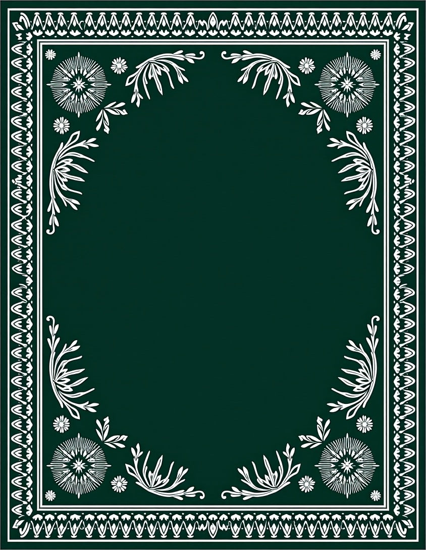 Dark Emerald Botanical Frame Medallion Rug