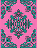 Pink Teal Floral Medallion Corners Rug
