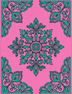 Pink Teal Floral Medallion Corners Rug