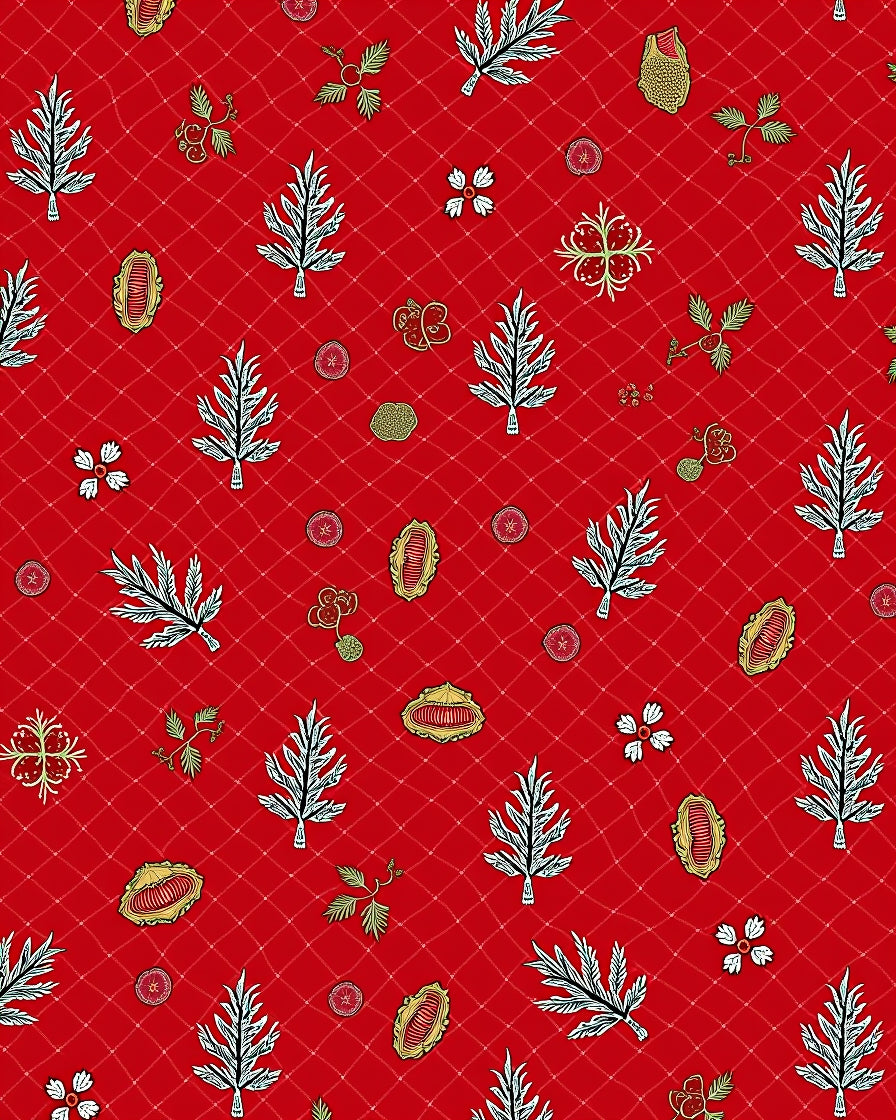 Crimson Red Illustrated Botanical Garden Rug