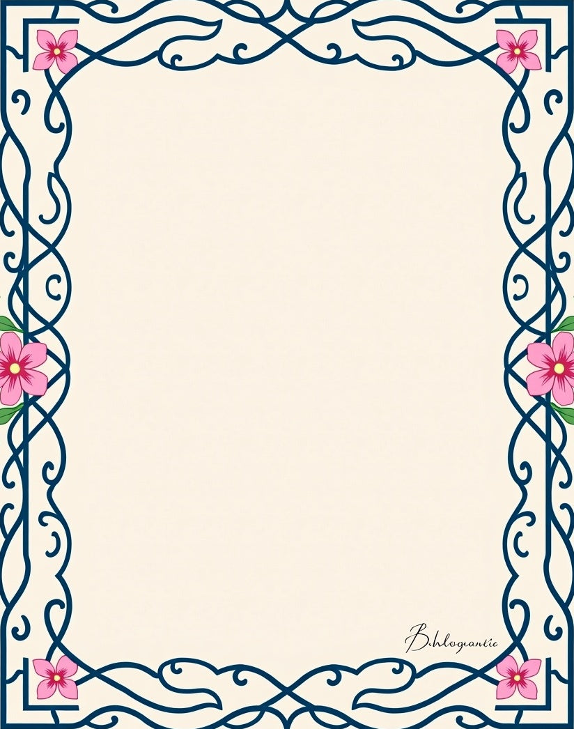 Navy Blue Floral Vine Swirl Frame Rug