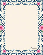 Navy Blue Floral Vine Swirl Frame Rug