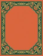 Orange Green Gold Floral Scroll Border Rug