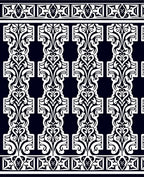 Dark Navy White Classic Scrollwork Panel Rug