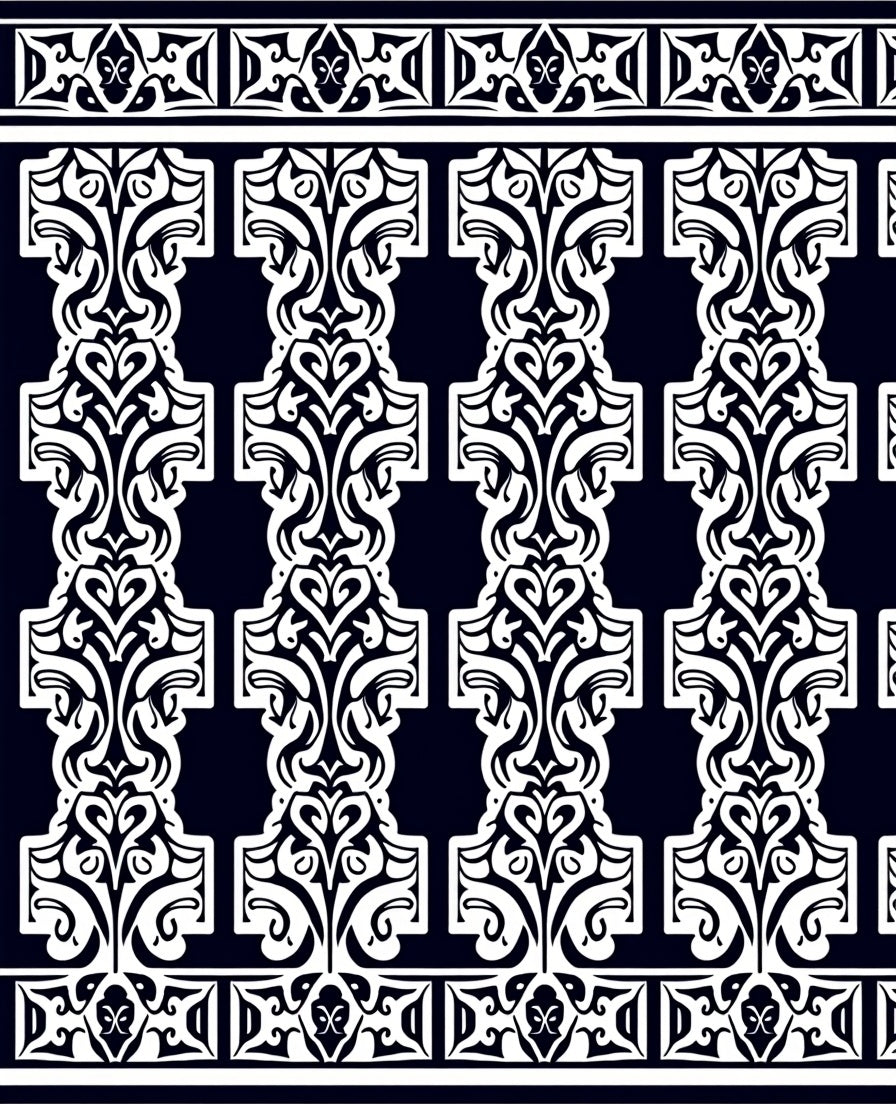 Dark Navy White Classic Scrollwork Panel Rug