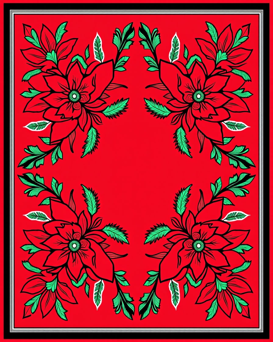 Crimson Floral Botanical Arrangement Rug