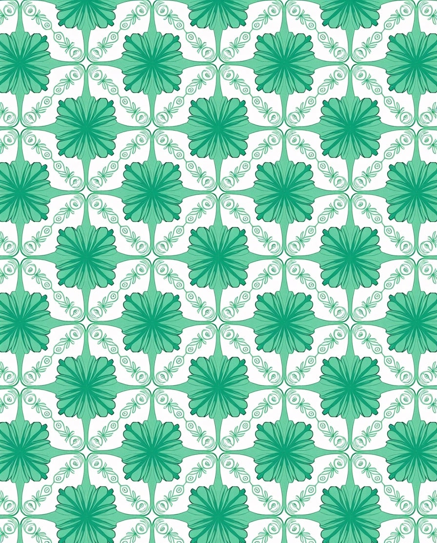 Teal Green Floral Geometric Lattice Rug