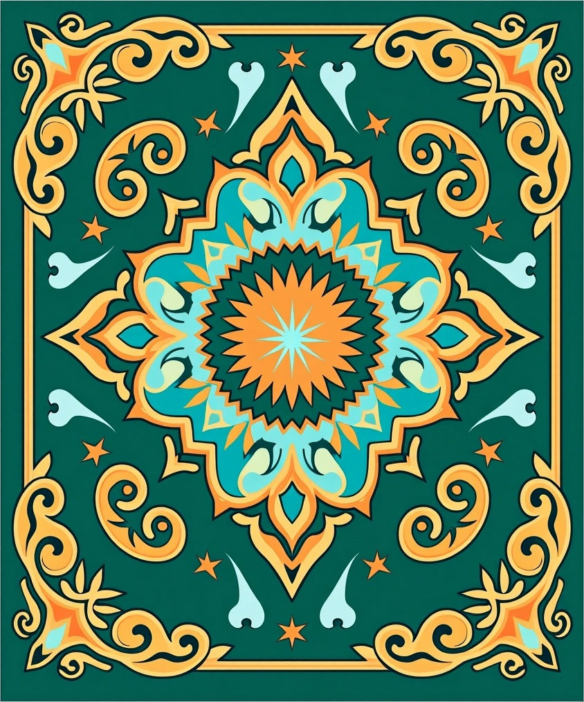 Emerald Teal Medallion Floral Accent Rug