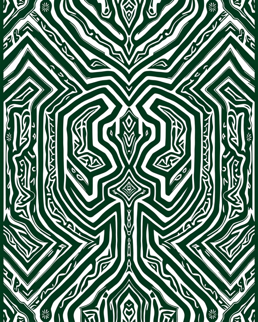 Emerald Green Abstract Maze Lines Rug