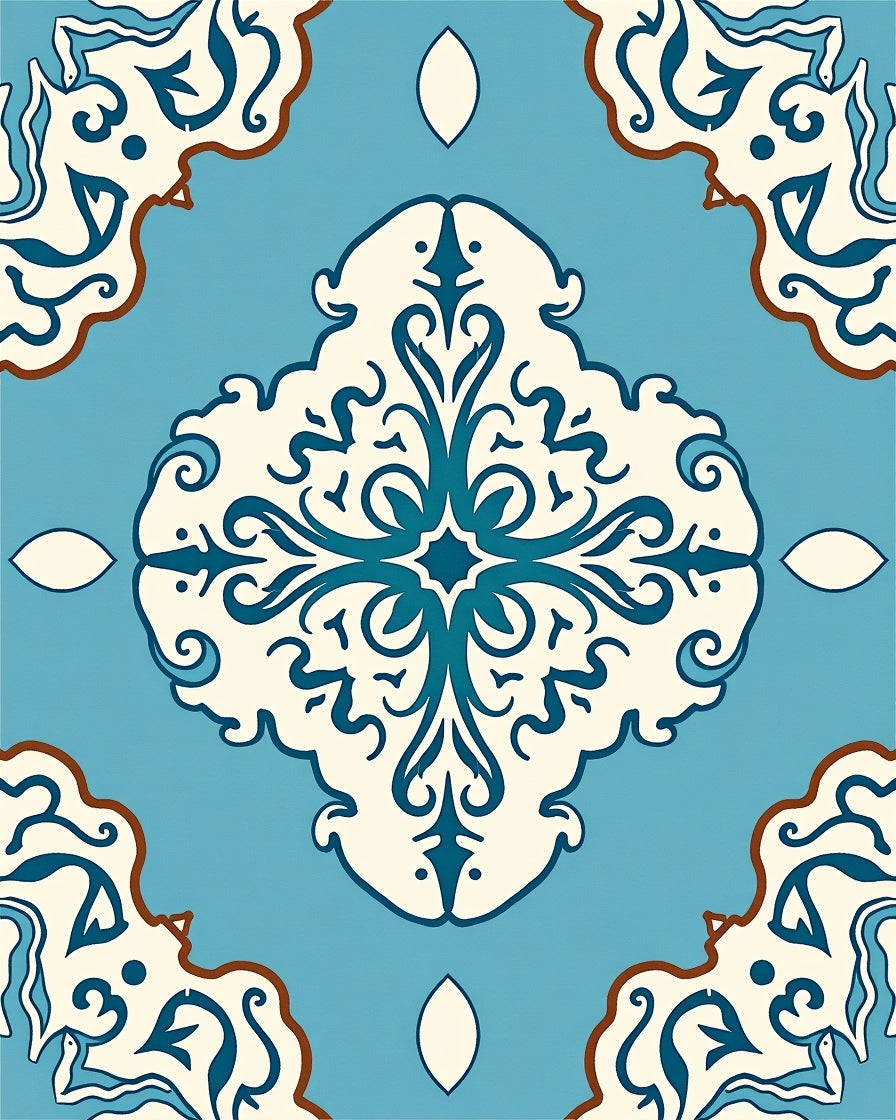 Classic Teal and Cream Medallion Rug