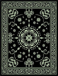 Black Mint Floral Medallion Border Art Rug