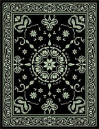 Black Mint Floral Medallion Border Art Rug