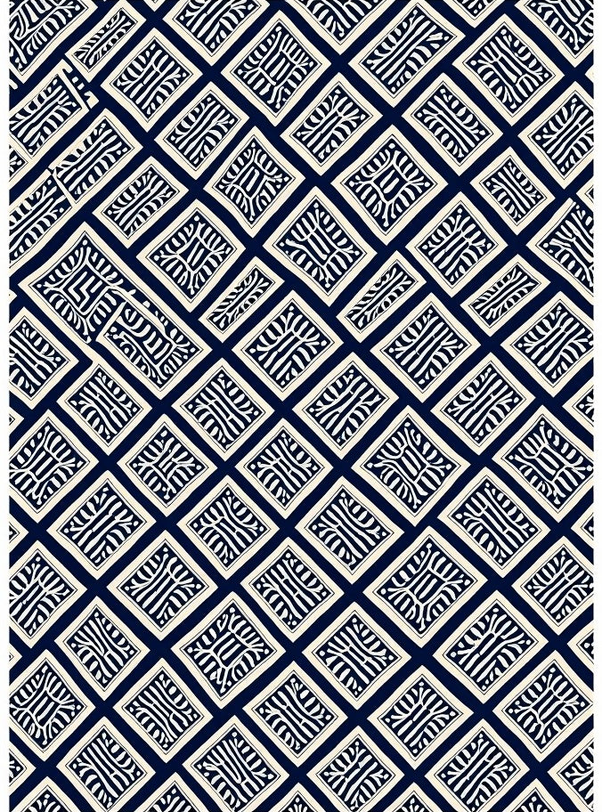 Navy White Diamond Lattice Abstract Rug