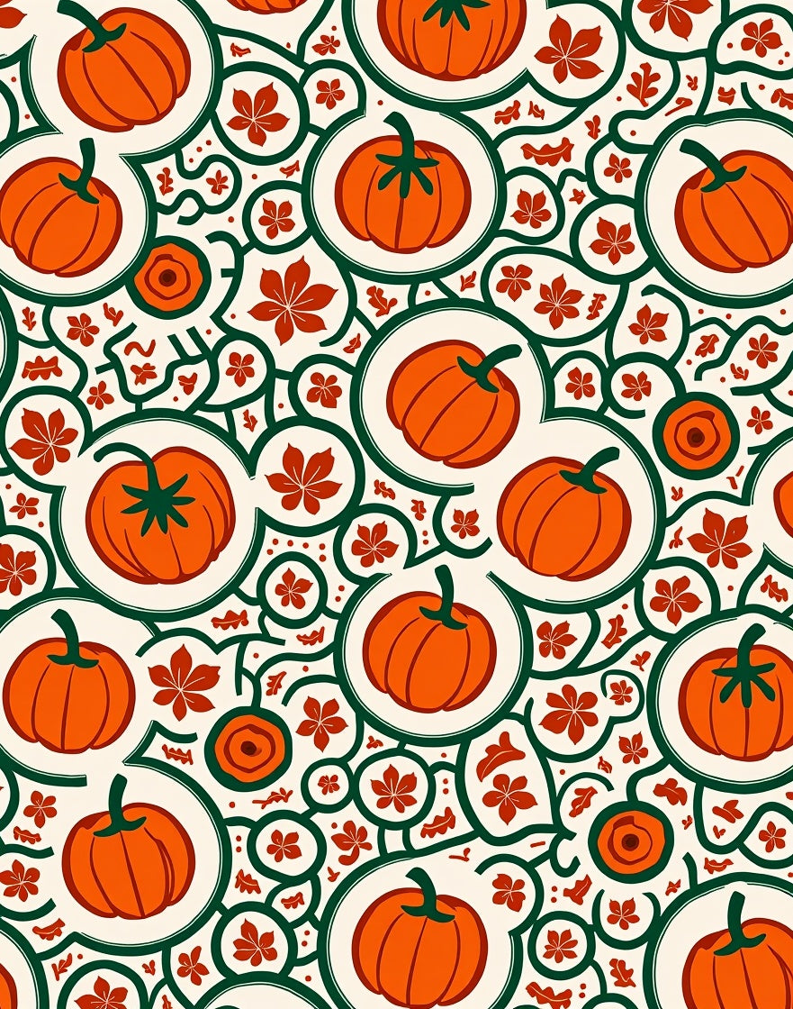 Orange Pumpkin Circles With Falling Leaves Rug
