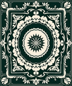 Forest Green Cream Floral Medallion Rug