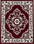 Crimson and Cream Floral Medallion Rug