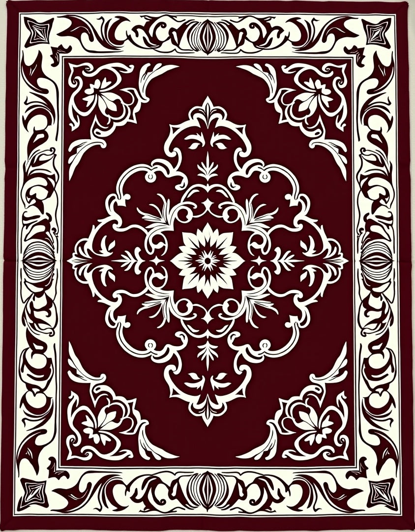 Crimson and Cream Floral Medallion Rug
