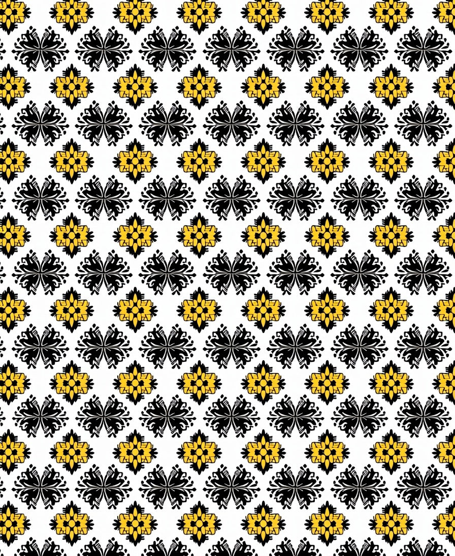 Black and Gold Floral Damask Rug