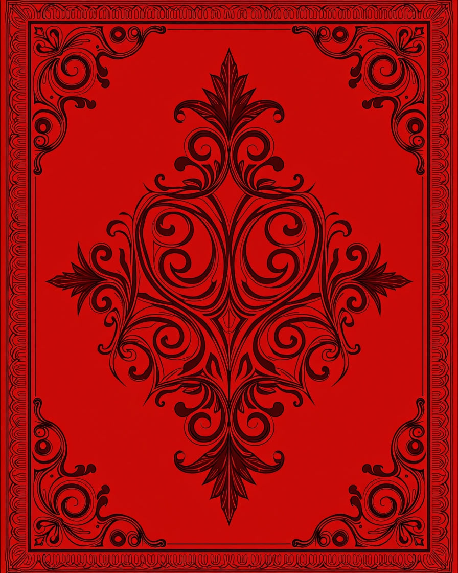 Crimson Floral Scrollwork Medallion Rug
