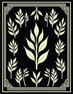 Pale Green Leafy Branches Black Background Rug
