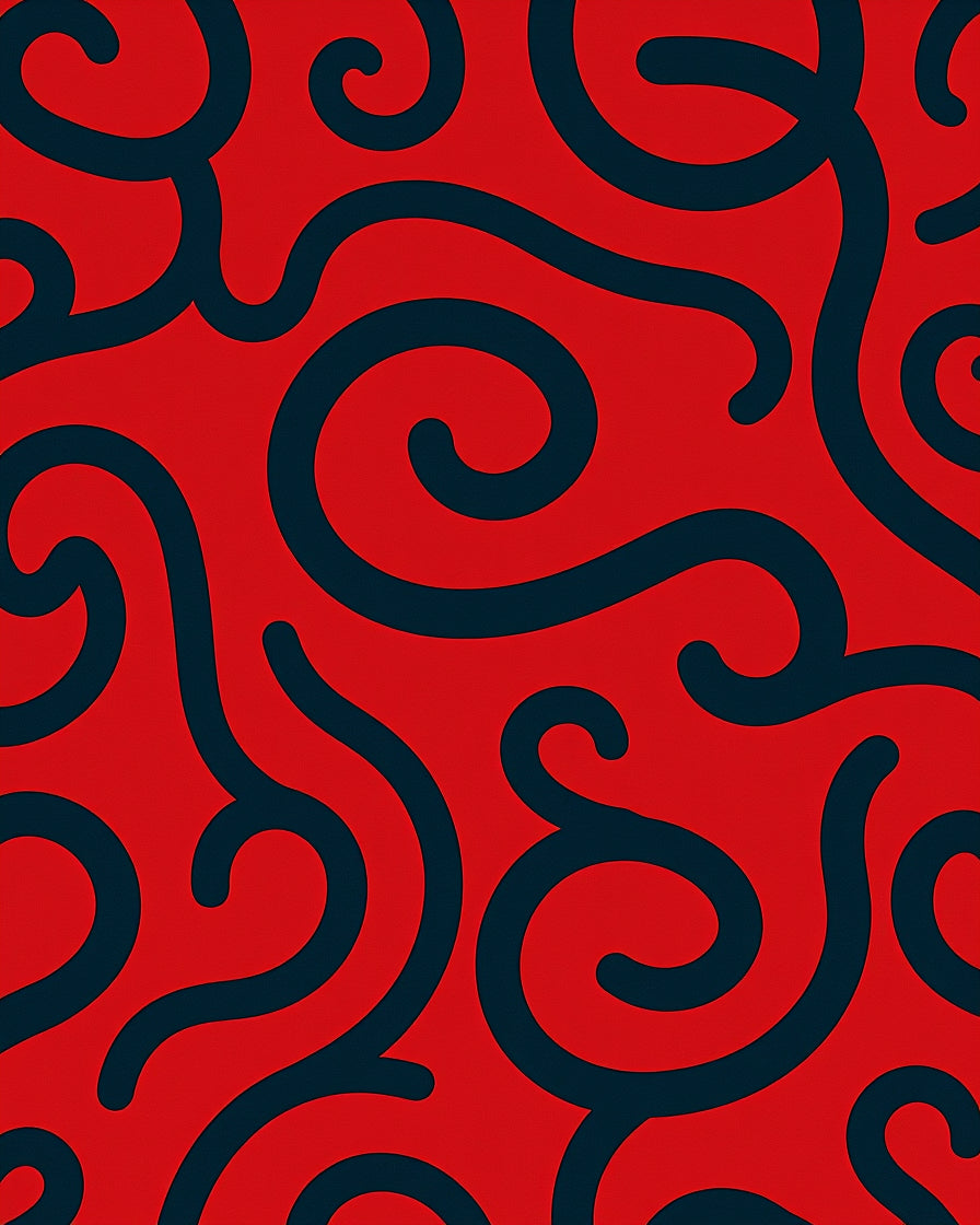 Crimson Swirls on Red Background Rug