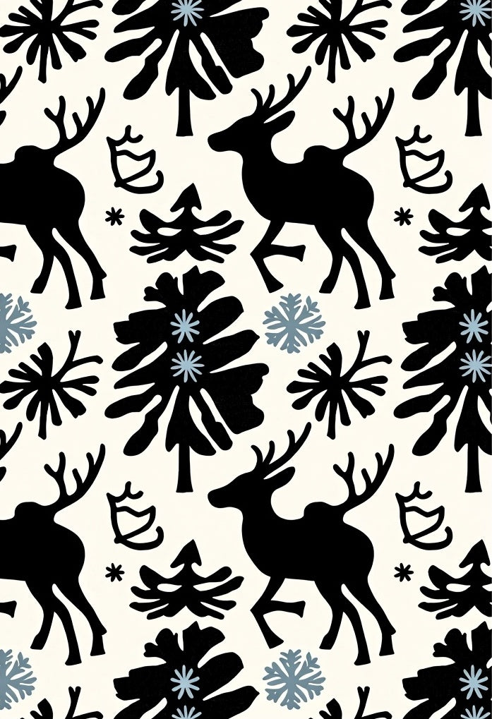 Black Reindeer Winter Forest Snowflakes Rug