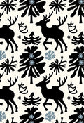 Black Reindeer Winter Forest Snowflakes Rug