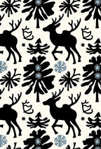 Black Reindeer Winter Forest Snowflakes Rug