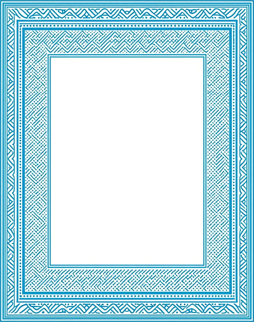 Coastal Blue Geometric Border Frame Rug