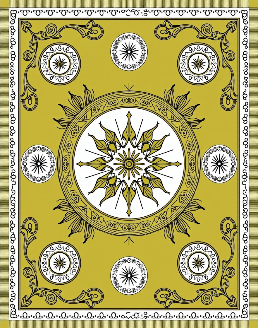 Golden Sunburst Medallion Emblem Rug