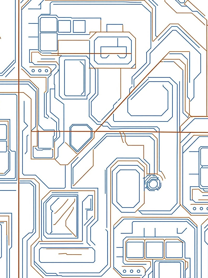 Blue Brown Tech Circuit Geometric Rug