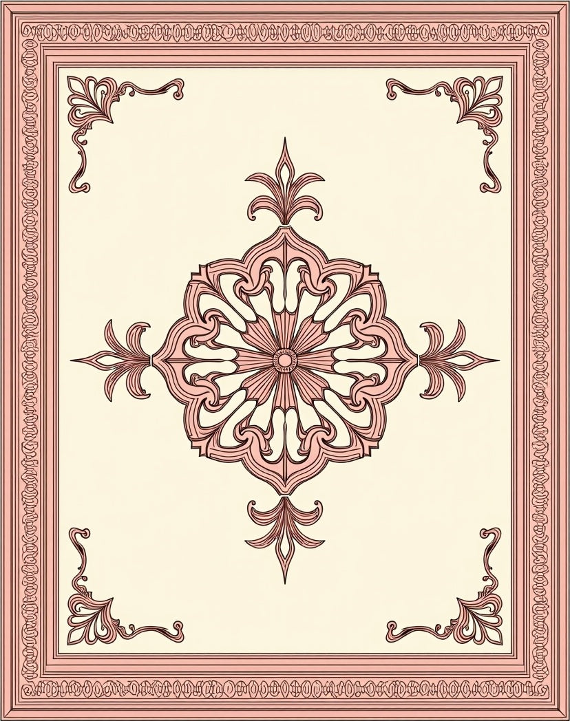 Ornate Pink Floral Medallion Border Rug