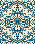 Deep Teal Floral Medallion Cream Rug