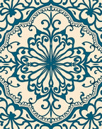 Deep Teal Floral Medallion Cream Rug