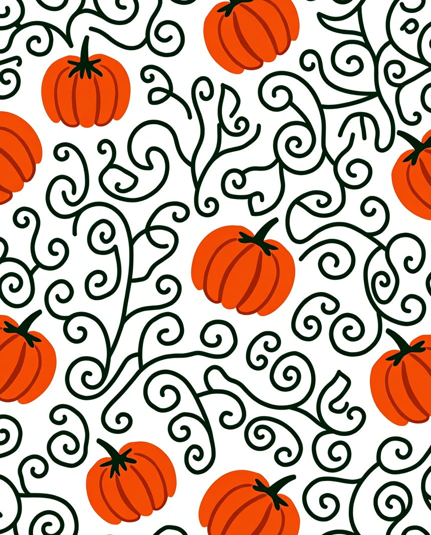Charming Orange Pumpkin Vine Swirl Rug