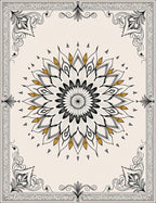 Ornate Floral Gold Mandala Rug