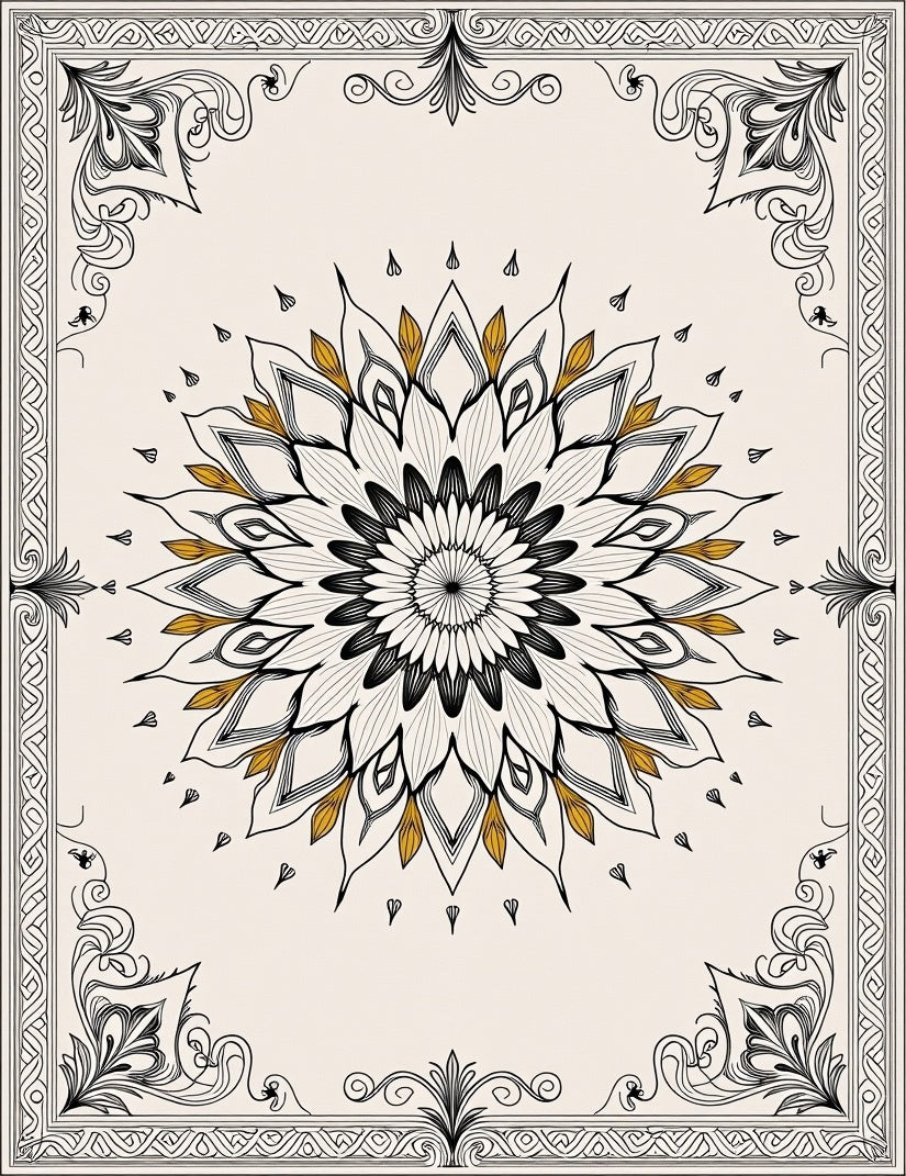 Ornate Floral Gold Mandala Rug
