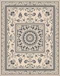 Ornate Beige and Gray Scroll Medallion Rug