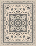 Ornate Beige and Gray Scroll Medallion Rug