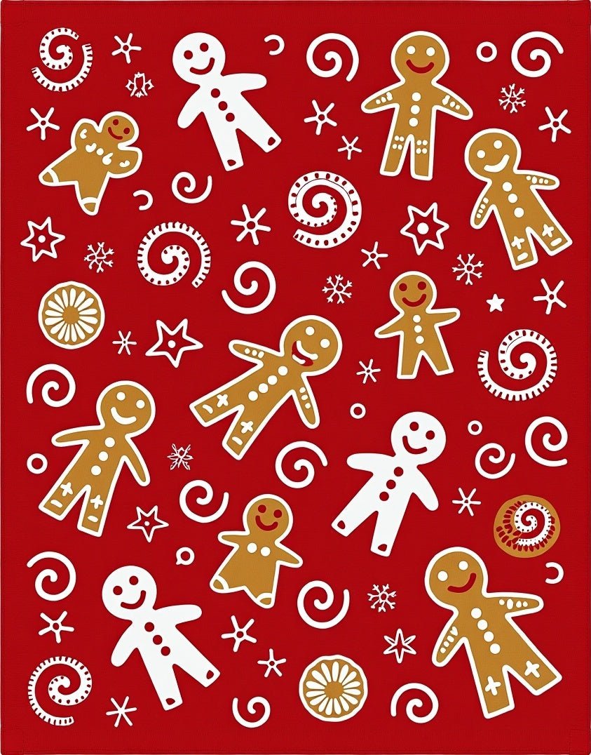 Red Gingerbread Man Snowman Swirls Rug
