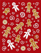 Red Gingerbread Man Snowman Swirls Rug