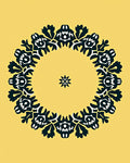 Bold Blue Circular Floral Motif Rug