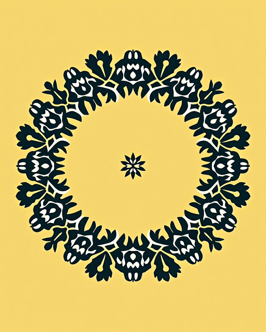 Bold Blue Circular Floral Motif Rug