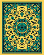 Yellow Teal Floral Mandala Rug
