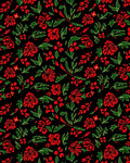 Crimson Red Floral Garden Black Rug