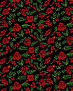 Crimson Red Floral Garden Black Rug