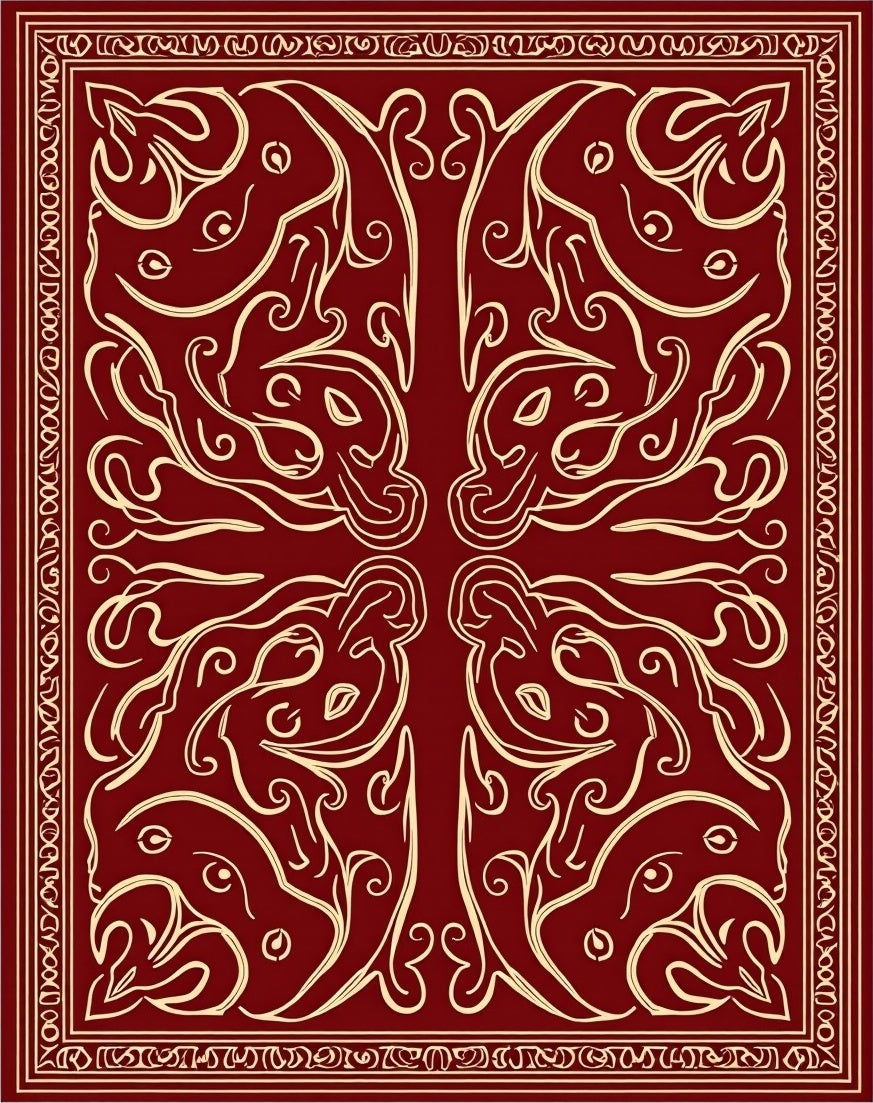 Deep Red Outline Fantasy Creature Rug