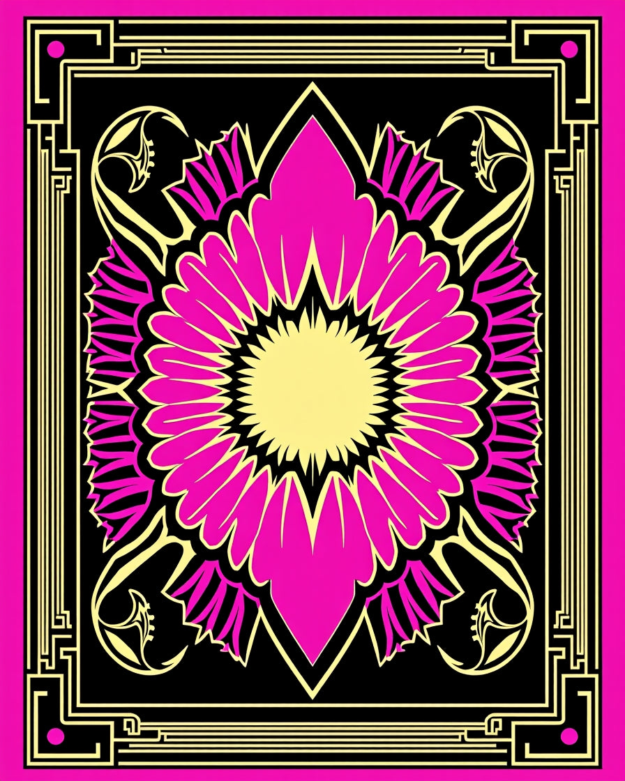 Vibrant Pink Yellow Art Deco Bloom Rug