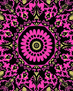 Vibrant Pink Symmetrical Floral Mandala Rug