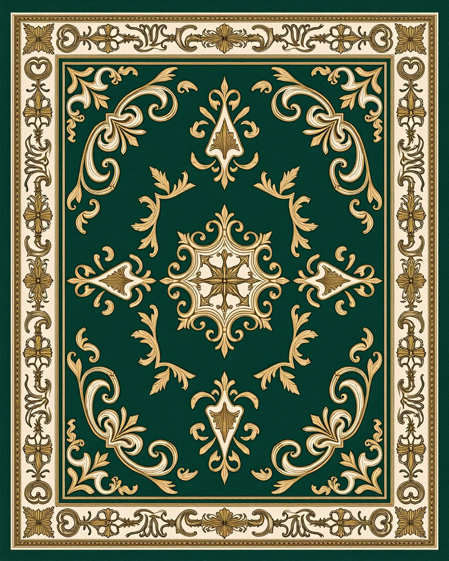 Emerald Gold Scrollwork Traditional Decorative Rug